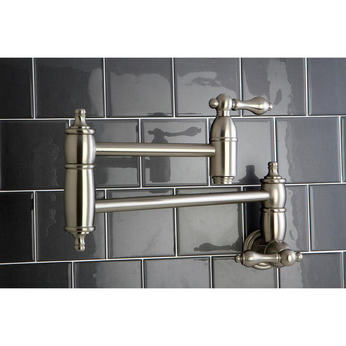 Restoration KS3108AL Two-Handle 1-Hole Wall Mount Pot Filler Faucet, Brushed Nickel