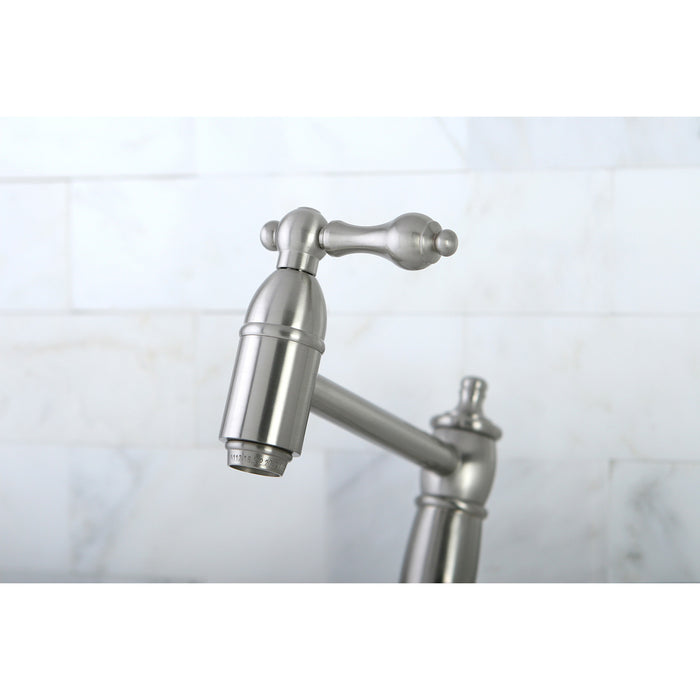 Restoration KS3108AL Two-Handle 1-Hole Wall Mount Pot Filler Faucet, Brushed Nickel