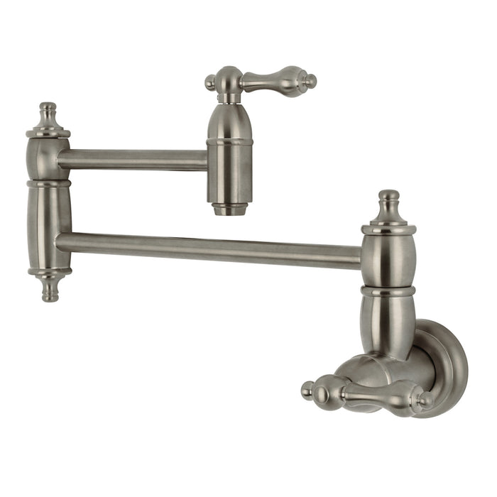 Restoration KS3108AL Two-Handle 1-Hole Wall Mount Pot Filler Faucet, Brushed Nickel