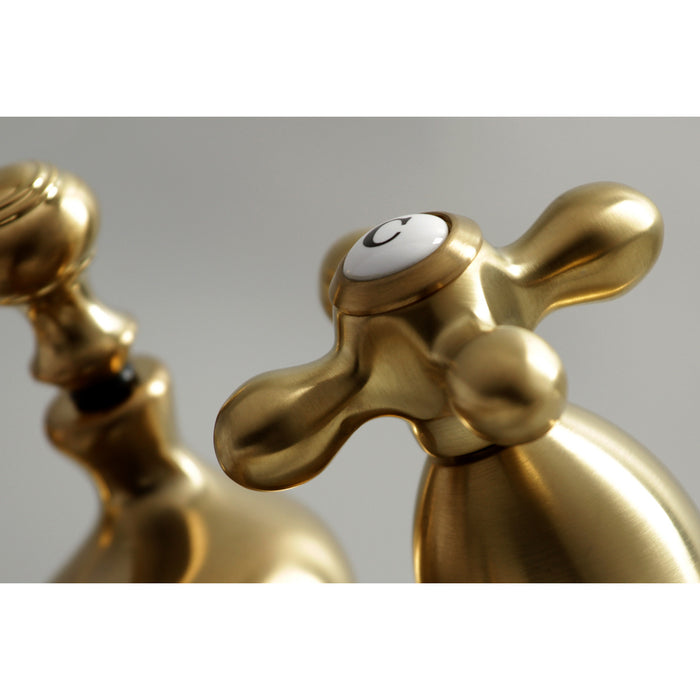 Restoration KS3607AX Double-Handle 3-Hole Deck Mount 4-Inch Centerset Bathroom Faucet with Brass Pop-Up, Brushed Brass