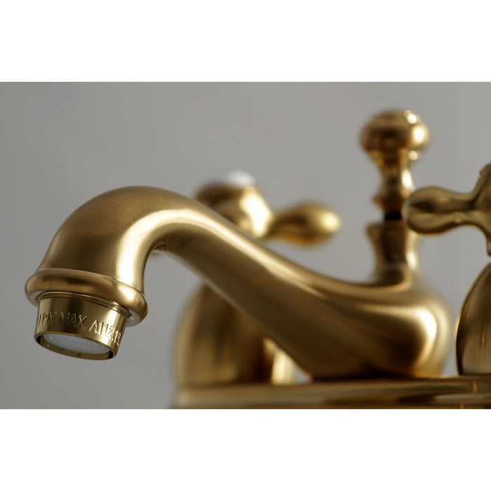 Restoration KS3607AX Double-Handle 3-Hole Deck Mount 4-Inch Centerset Bathroom Faucet with Brass Pop-Up, Brushed Brass