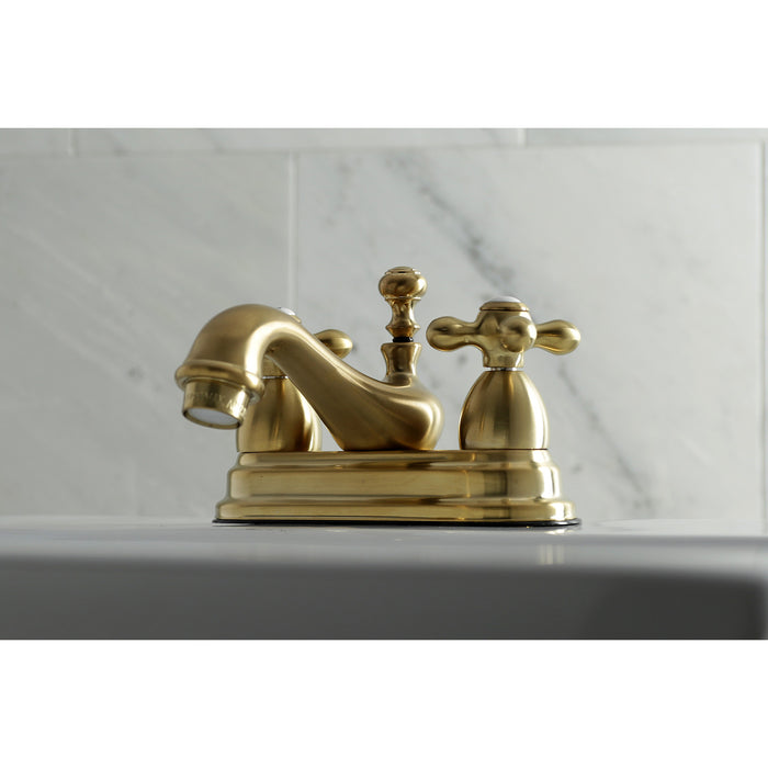 Restoration KS3607AX Double-Handle 3-Hole Deck Mount 4-Inch Centerset Bathroom Faucet with Brass Pop-Up, Brushed Brass