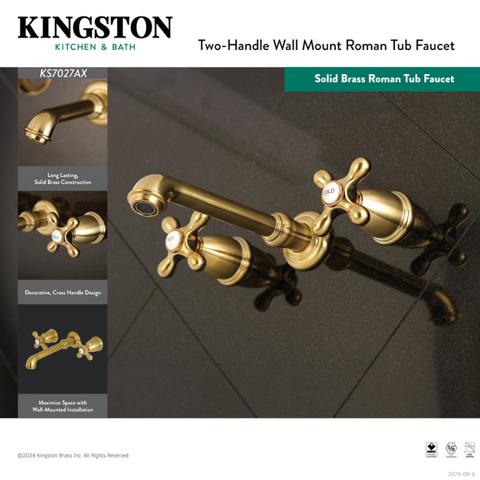 English Country KS7027AX Two-Handle 3-Hole Wall Mount Roman Tub Faucet, Brushed Brass