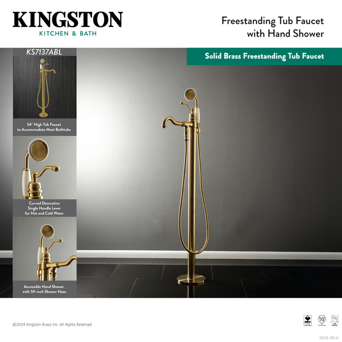 English Country KS7138ABL Single-Handle 1-Hole Freestanding Tub Faucet with Hand Shower, Brushed Nickel