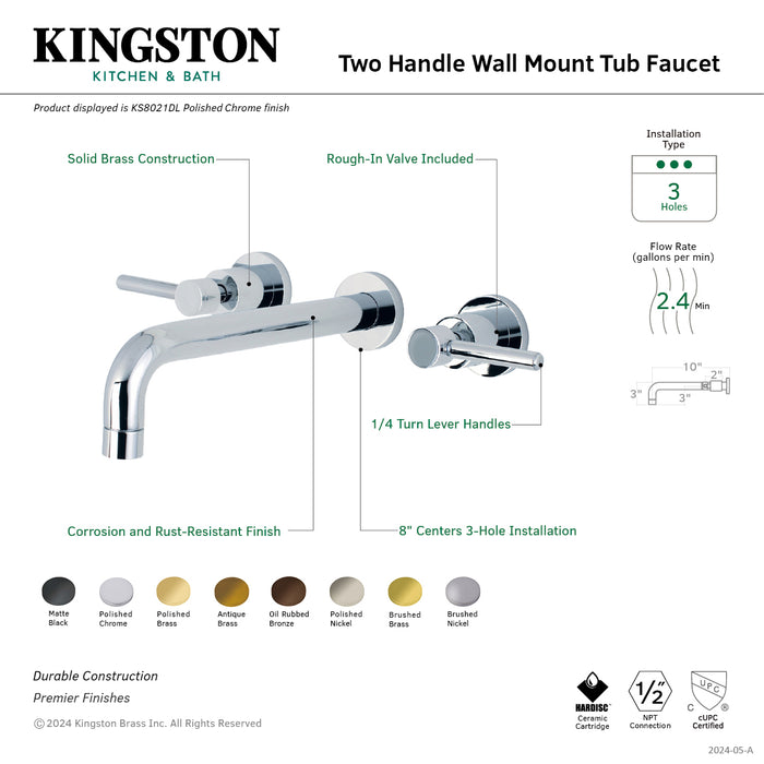 Concord KS8021DL Two-Handle 3-Hole Wall Mount Roman Tub Faucet, Polished Chrome