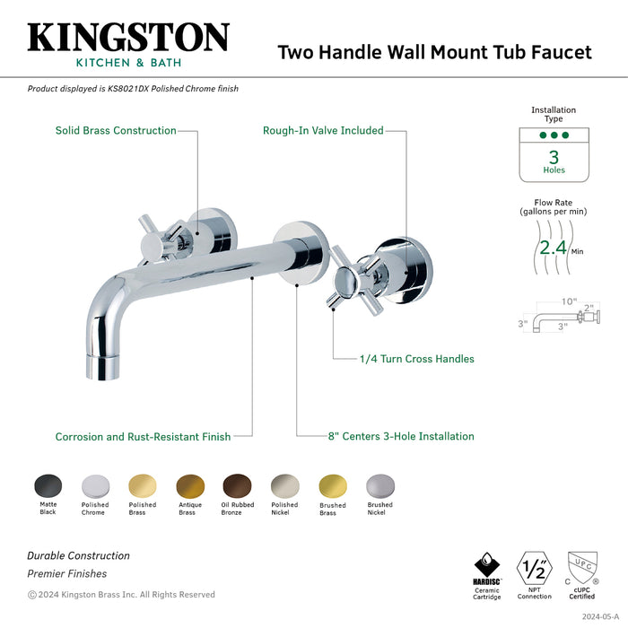 Concord KS8027DX Two-Handle 3-Hole Wall Mount Roman Tub Faucet, Brushed Brass