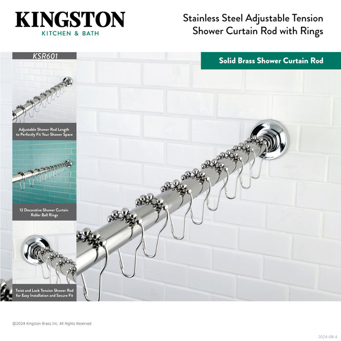 Edenscape KSR600 60-Inch to 72-Inch Adjustable Shower Curtain Rod with Rings Combo, Matte Black