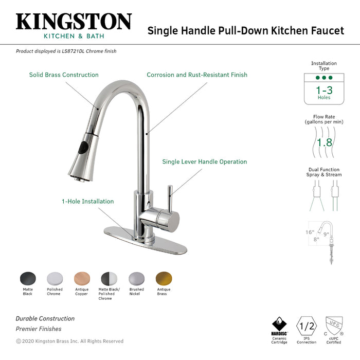 Concord LS8721DL Single-Handle Pull-Down Kitchen Faucet, Polished Chrome