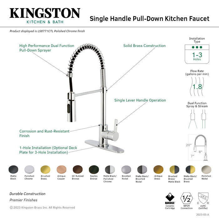 Continental LS8770CTL Single-Handle 1-Hole Deck Mount Pre-Rinse Kitchen Faucet, Matte Black